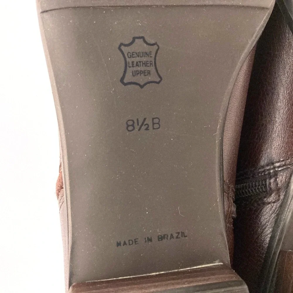 Talbots‎ Ankle Boots Brown Leather Side Zip Womens 8.5 B Brazil Buckle Strap